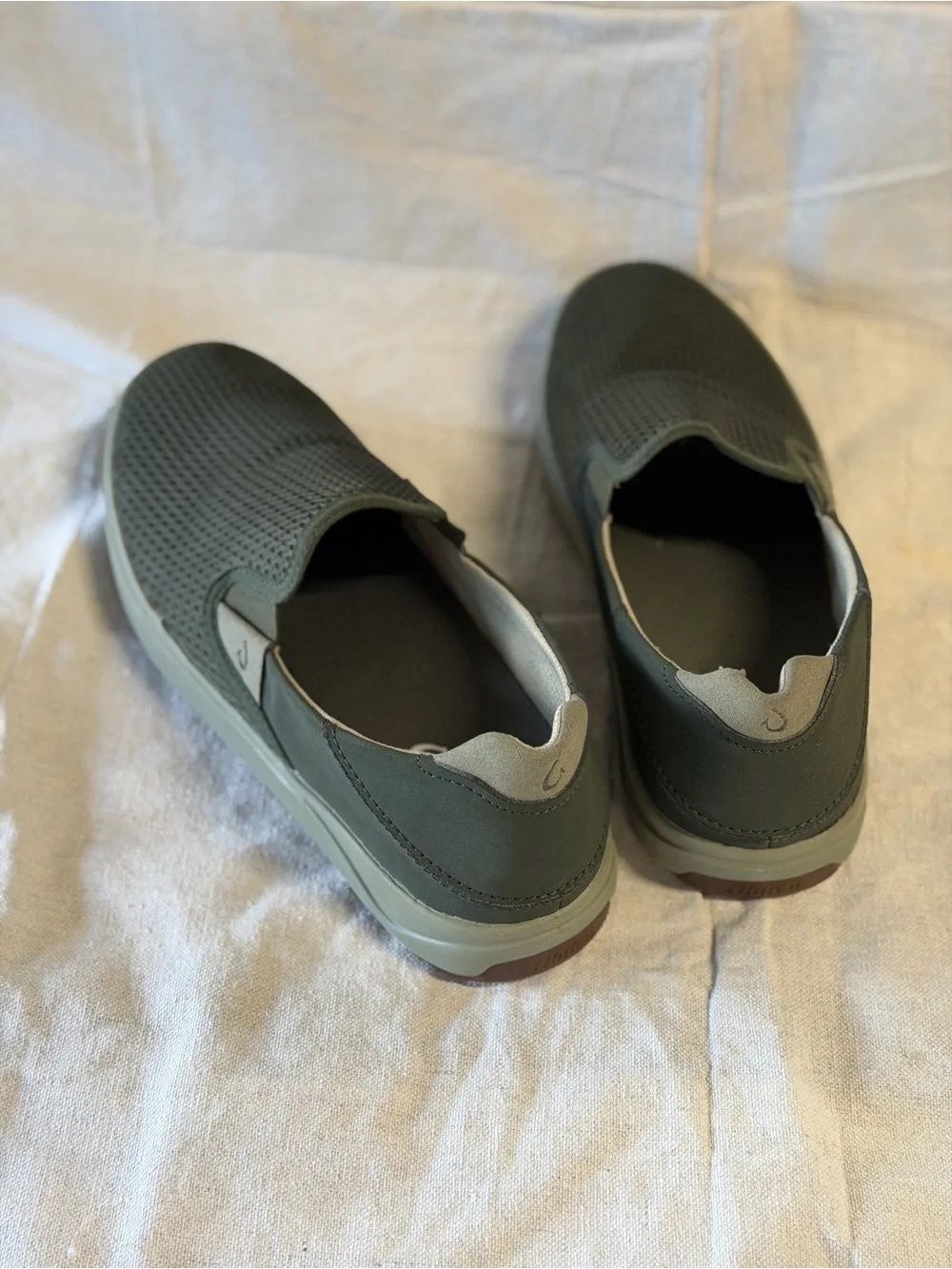OluKai Men's Olive Green Mesh Slip-On Loafers